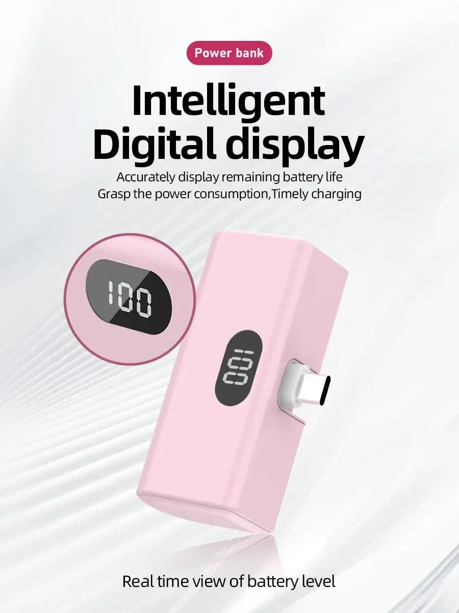 5000mAh Mini Portable Power Bank, Type-C Foldable Plug, PD10W, LED Battery Display, Plug-And-Play, Suitable For Charging IOS 17/16/15 Devices, Android Devices, Headphones, Speakers And Other Type-C Mobile Device
