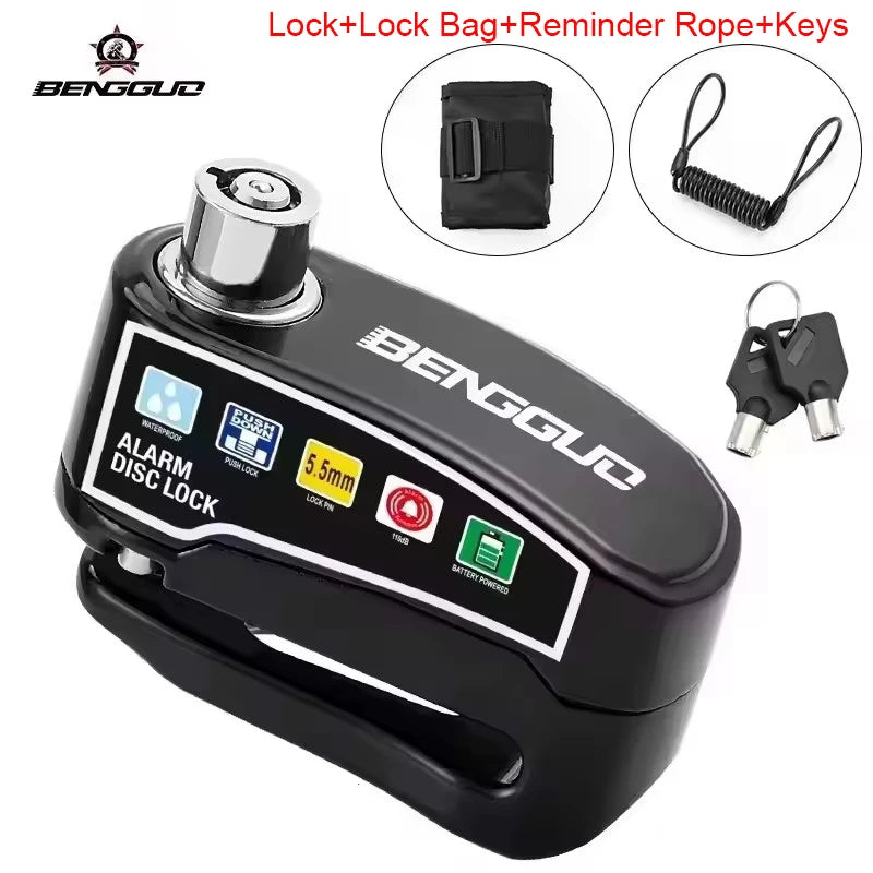 Motorcycle Alarm Disc Lock Anti Theft 110dB Waterproof Motorcycle Disc Brake Lock Aluminum Alloy for Scooter Bike Motor Parts