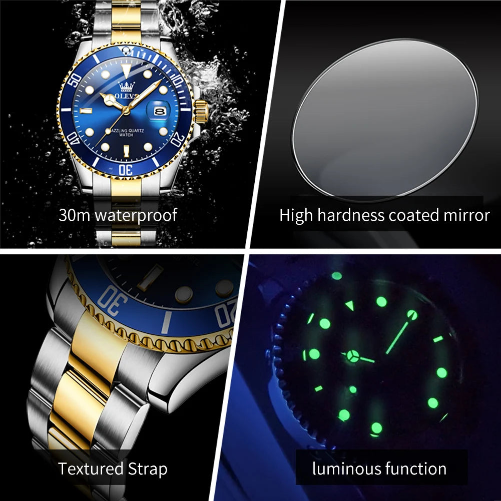 OLEVS 5885 Man Watch Original Brand Waterproof Quartz Watch Stainless Steel Strap Automatic Date Mens Gifts Watches For Man
