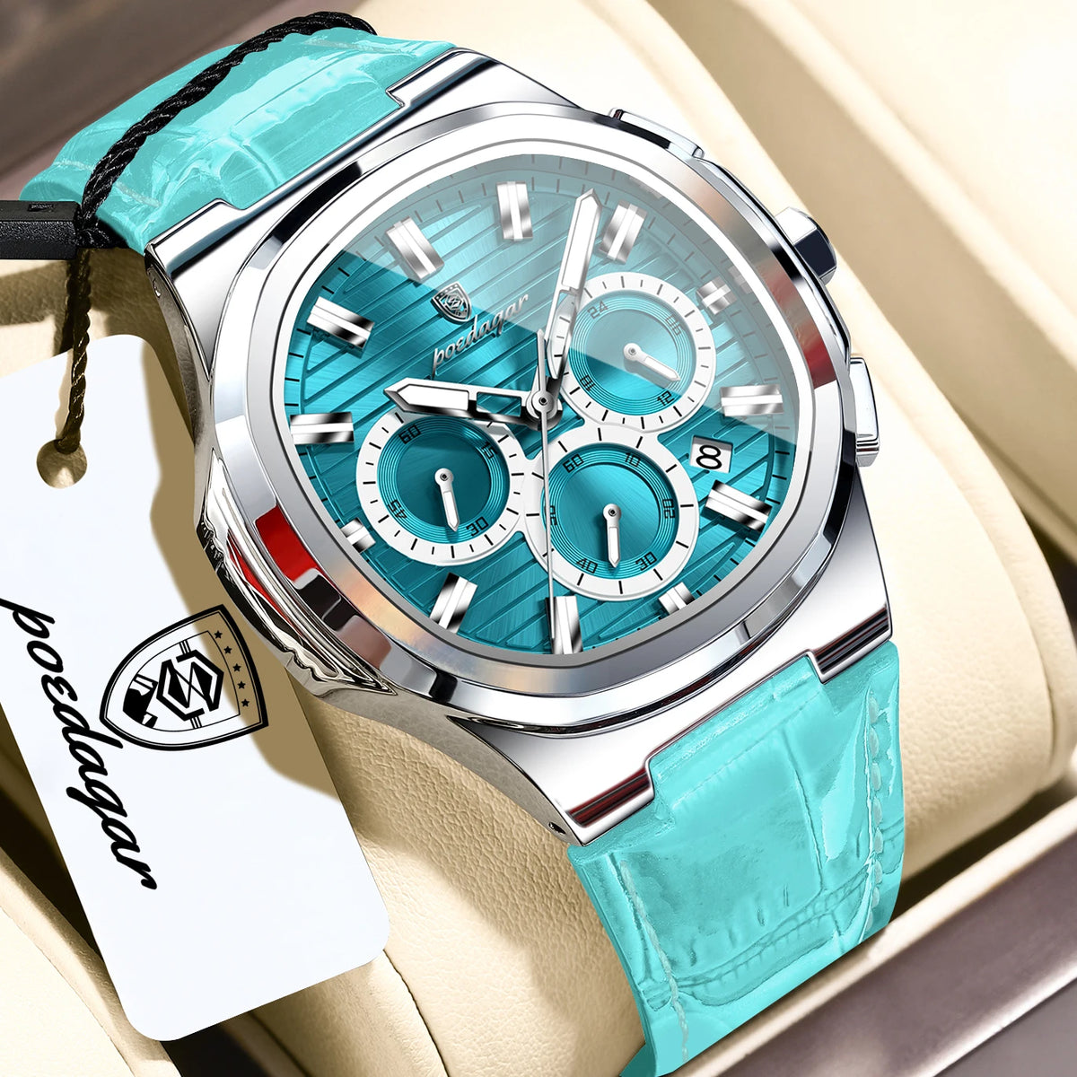 POEDAGAR Top Original Man Watch Leather Waterproof Luminous Fashion Men Clock