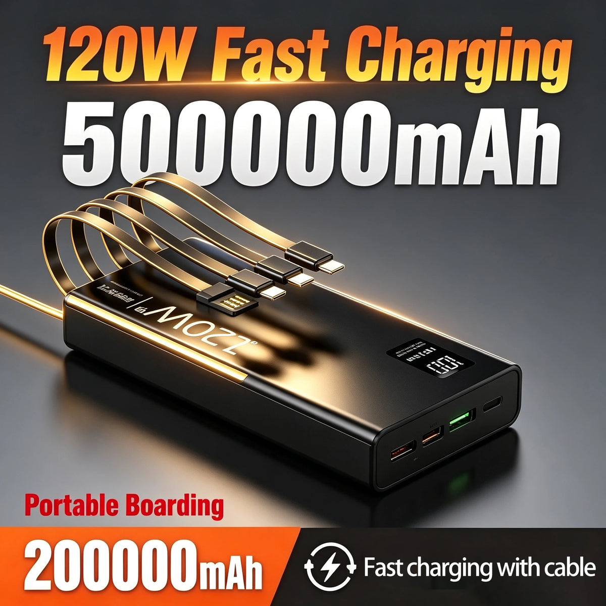 4-in-1 Power Bank 120W 500000mAh High Capacity With Cables Super Fast Charging Portable Charger For iPhone Samsung Xiaomi 2026