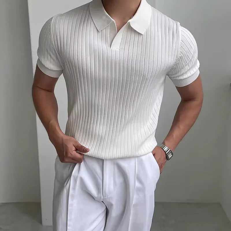 Summer New Men Knitted Shirts Short Sleeve Polo T-Shirts