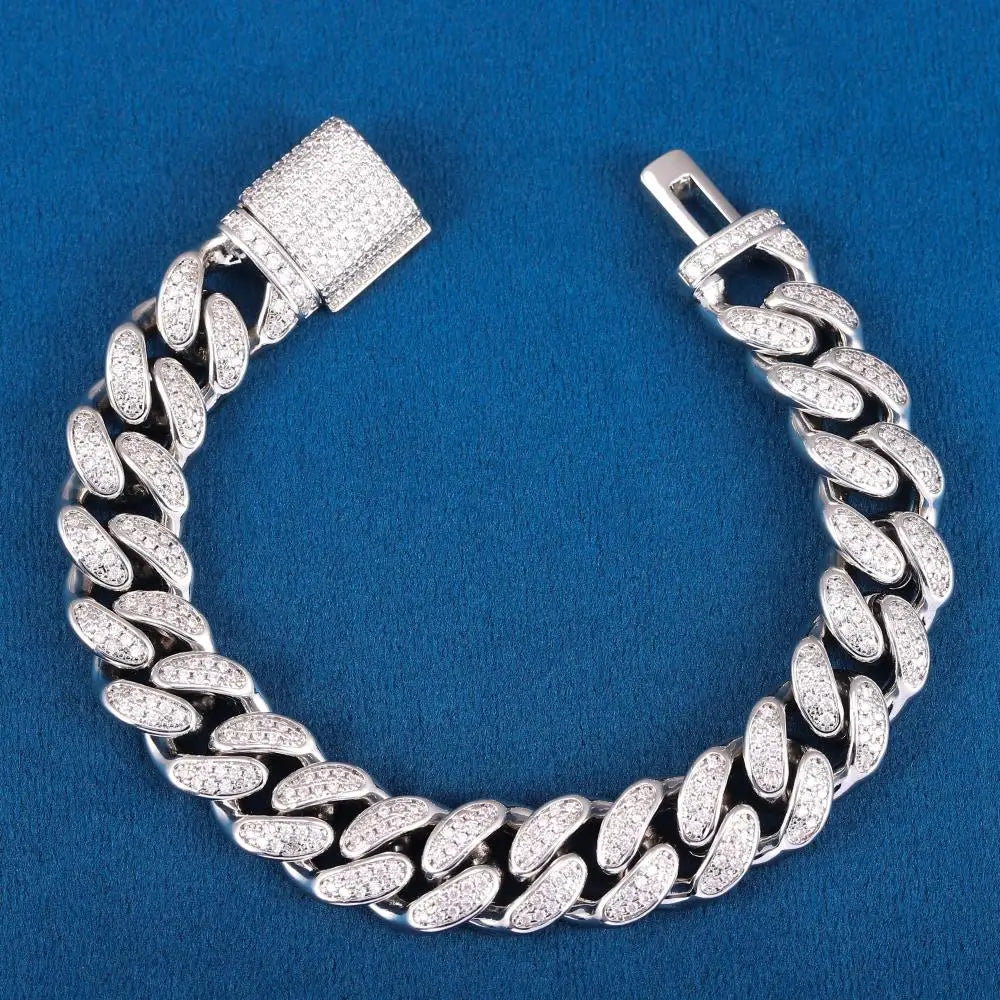 Hip Hop 12MM 2Row Cuban Prong Chain Bling Iced Out Box Buckle Copper 5A+ Cubic Zirconia Bracelet For Men Jewelry Women