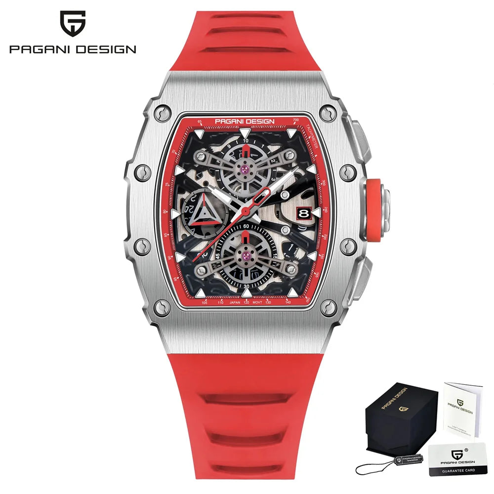 Pagani Design Men's Quartz Watches Japan Movt Skeleton Dial Waterproof