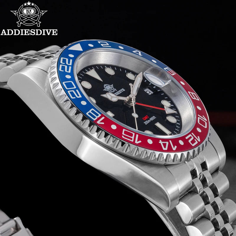 ADDIESDIVE AD2050 Men's GMT Watch Swiss Ronda 515-24 BGW9 Super Luminous 20Bar Waterproof Reloj Quartz Watches