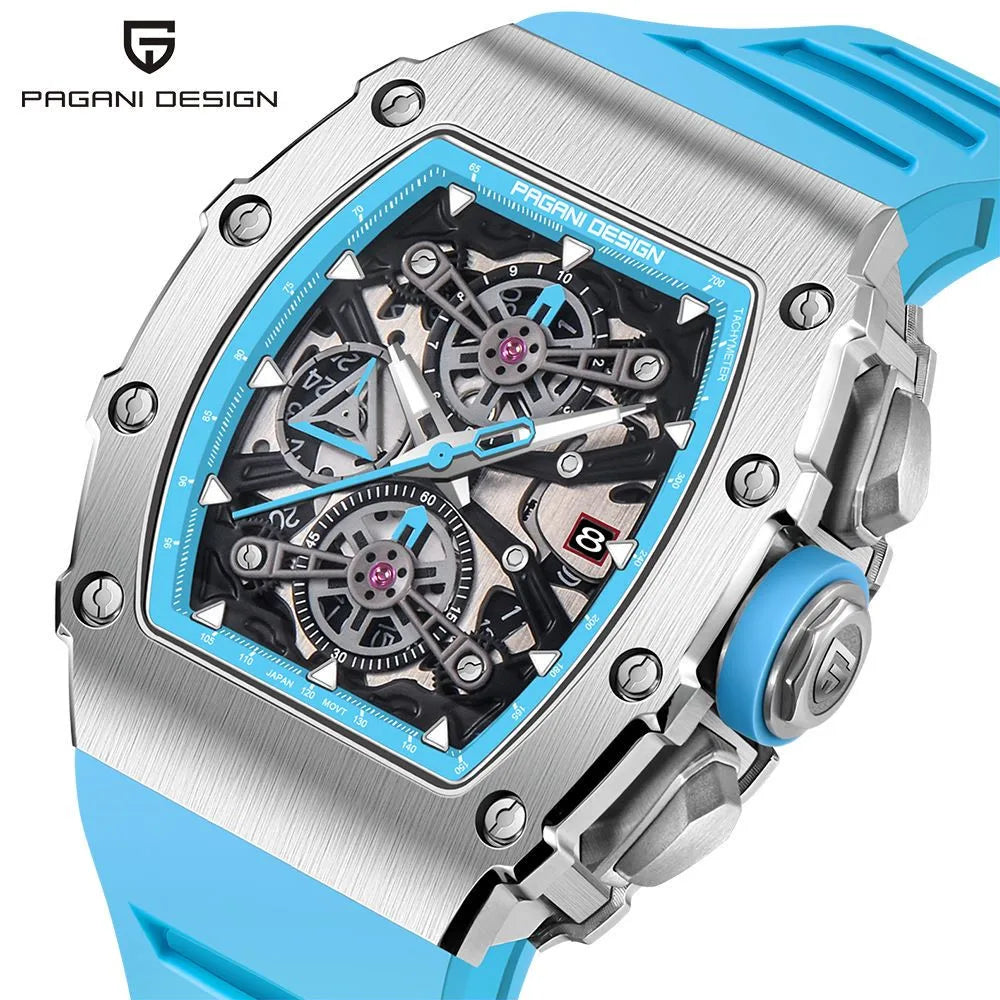 Pagani Design Men's Quartz Watches Japan Movt Skeleton Dial Waterproof