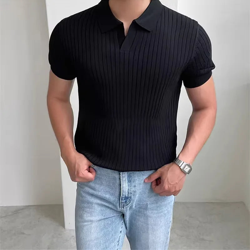 Summer New Men Knitted Shirts Short Sleeve Polo T-Shirts