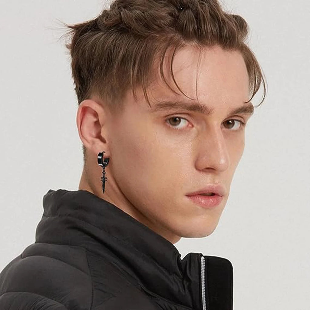 22 piece black men's earring set stainless steel small hug circle earrings cross studs and earrings