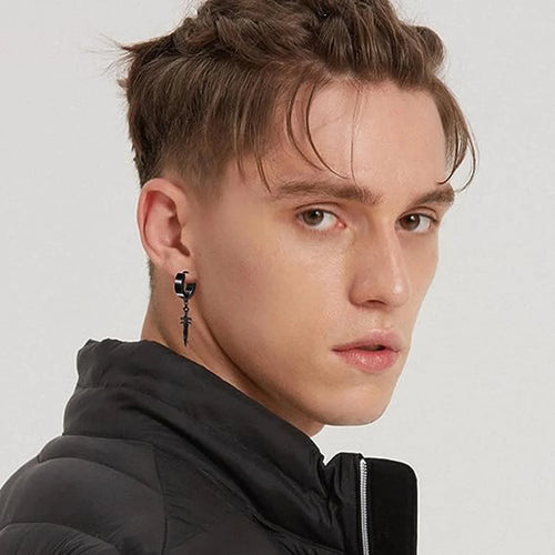 22 piece black men's earring set stainless steel small hug circle earrings cross studs and earrings