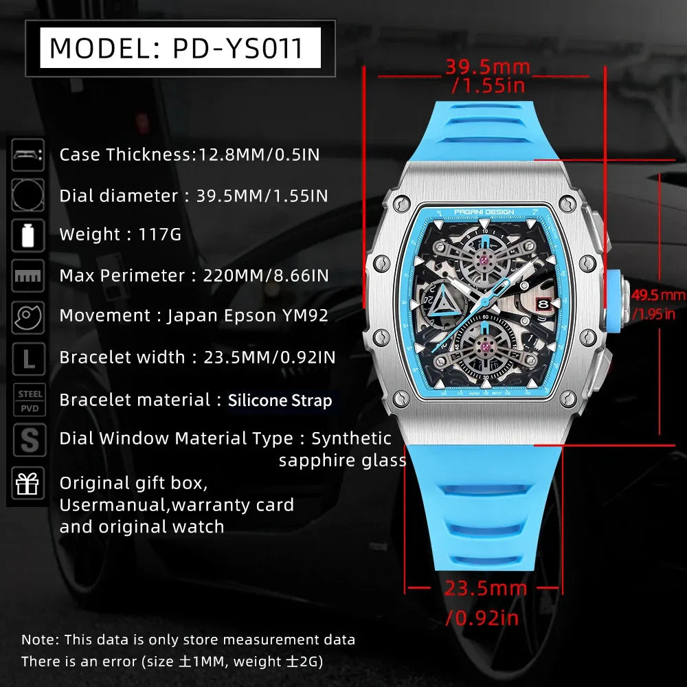 Pagani Design Men's Quartz Watches Japan Movt Skeleton Dial Waterproof