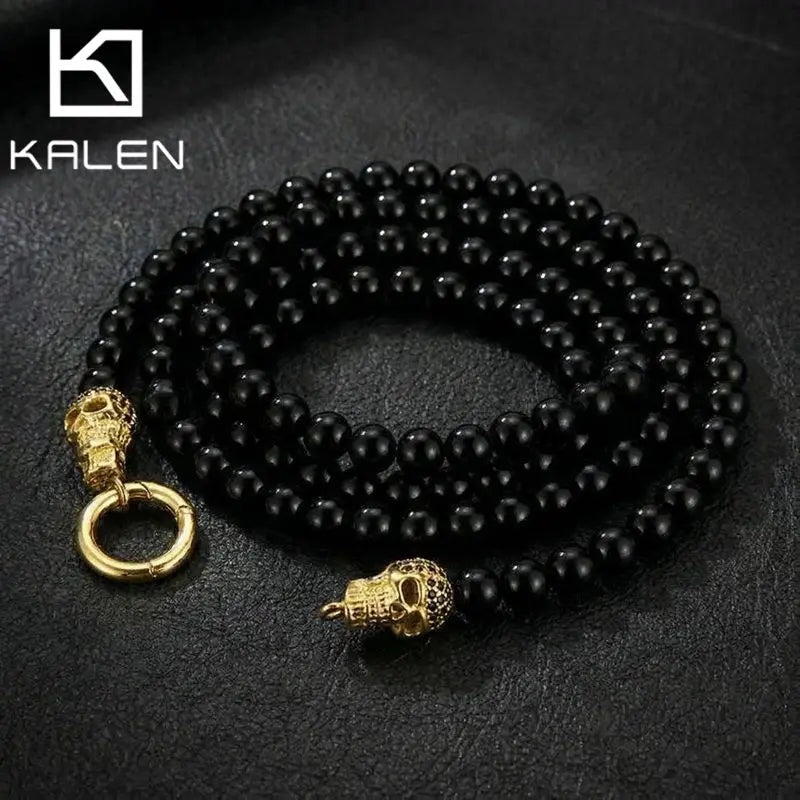 Kalen Gothic Dark Skull Bead Necklace For Men