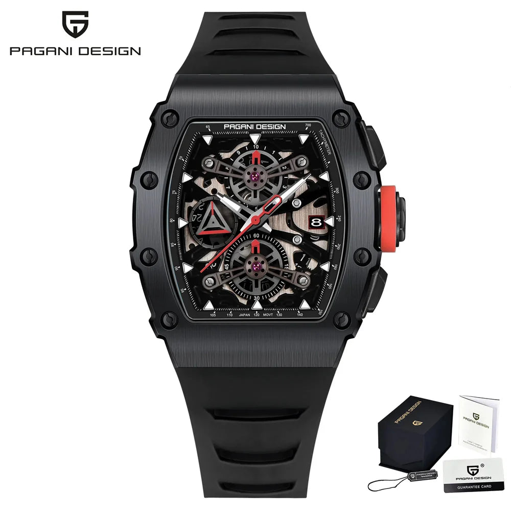 Pagani Design Men's Quartz Watches Japan Movt Skeleton Dial Waterproof