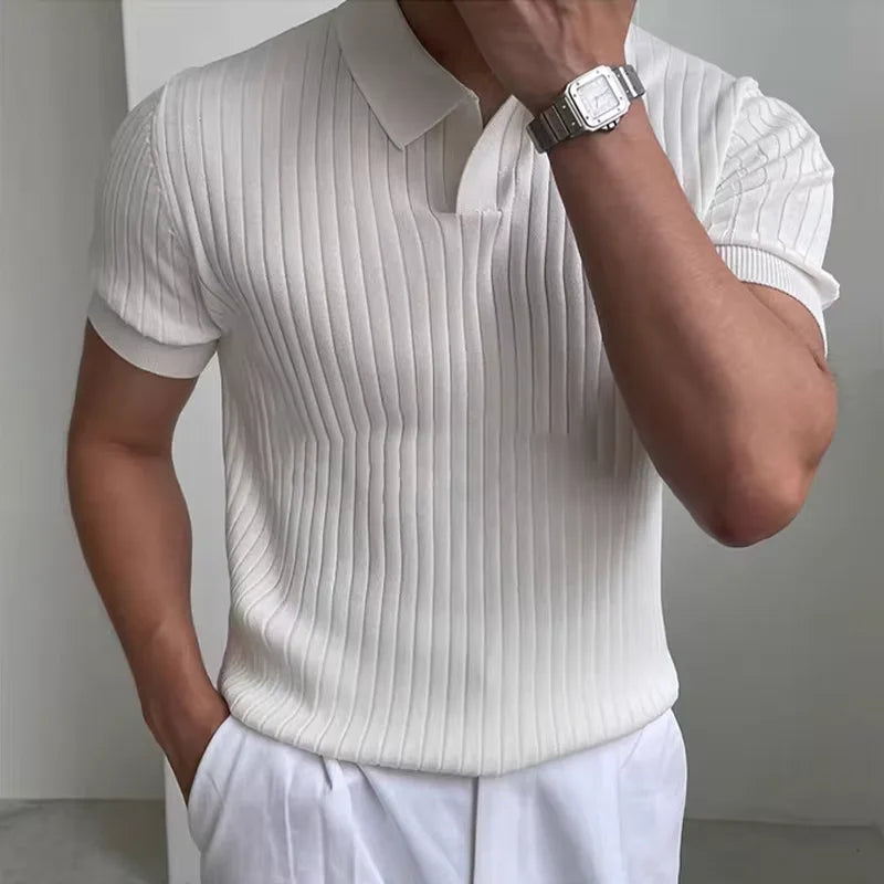 Summer New Men Knitted Shirts Short Sleeve Polo T-Shirts