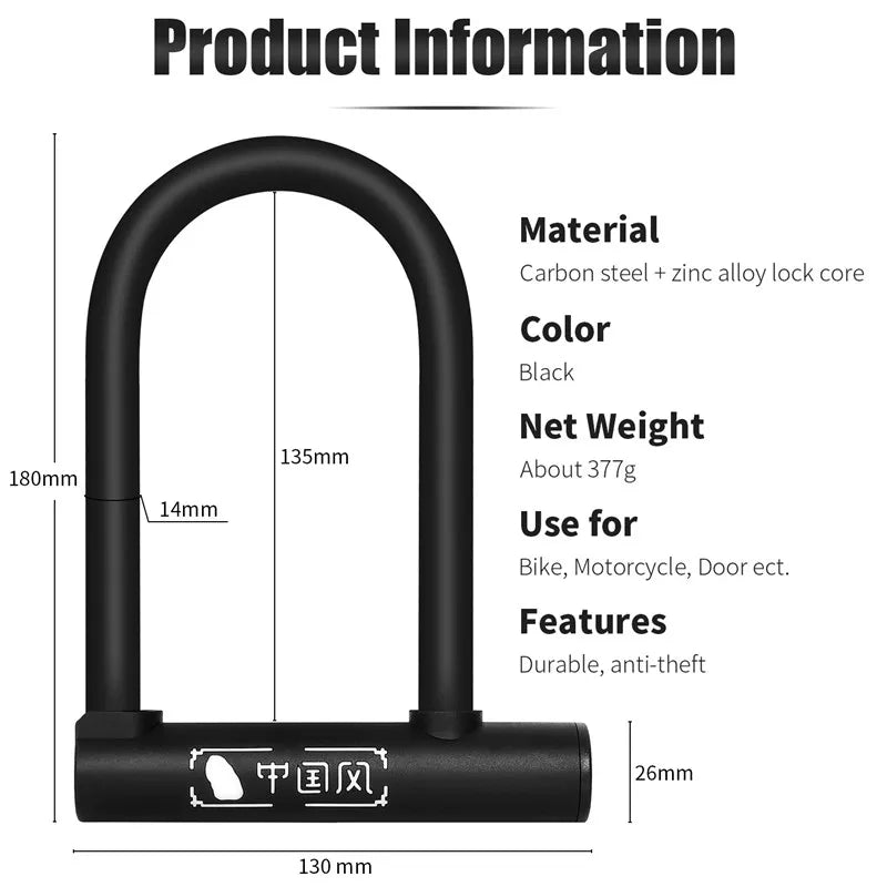 WEST BIKING Bike Lock Anti-theft Bicycle U Lock MTB Road Mountain Bicycle Accessories U-Locks Cycling Steel Security Bike Locks