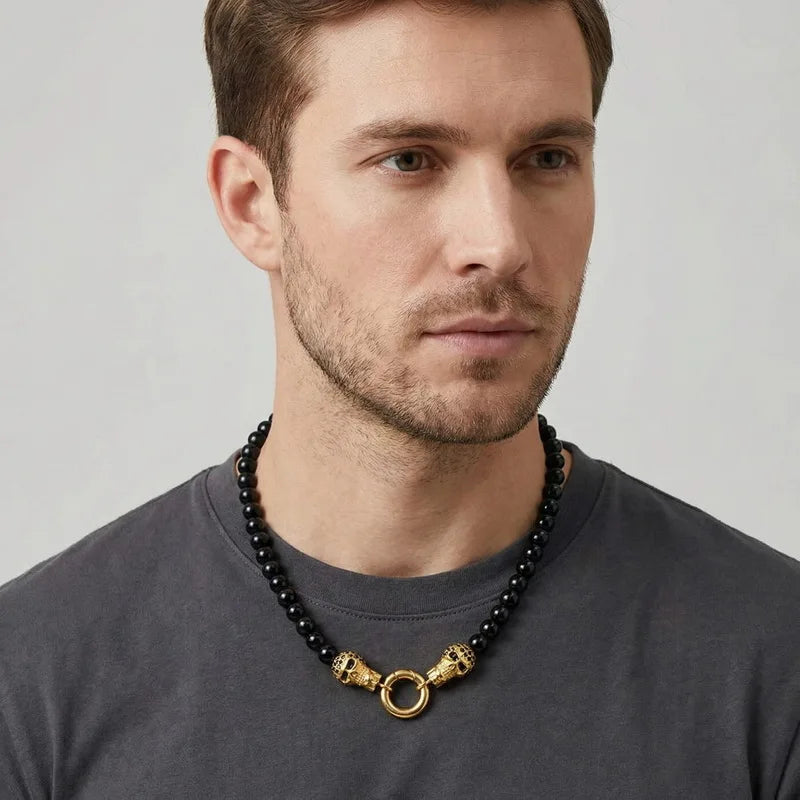 Kalen Gothic Dark Skull Bead Necklace For Men
