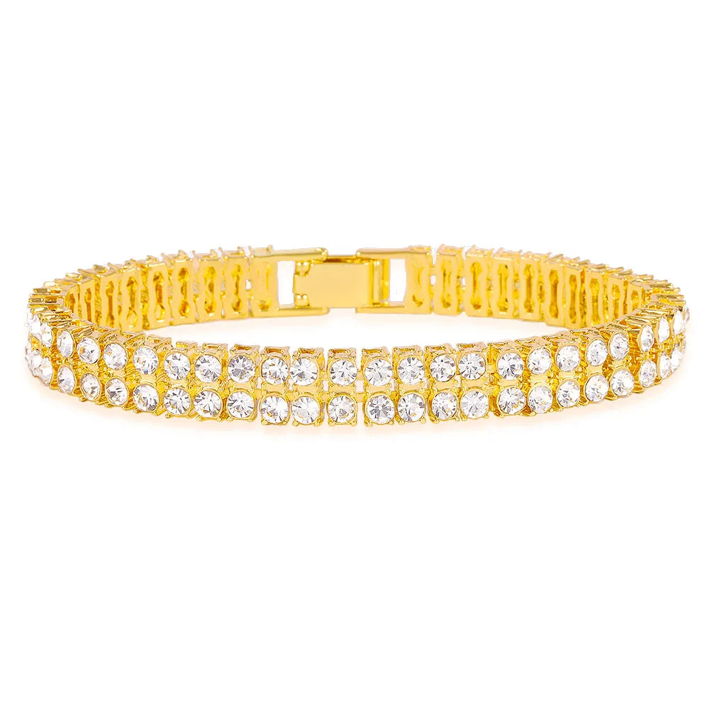 Hip Hop 12MM 2Row Cuban Prong Chain Bling Iced Out Box Buckle Copper 5A+ Cubic Zirconia Bracelet For Men Jewelry Women