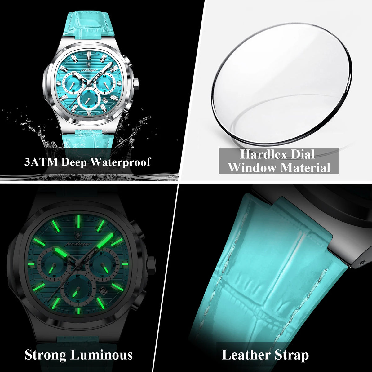 POEDAGAR Top Original Man Watch Leather Waterproof Luminous Fashion Men Clock