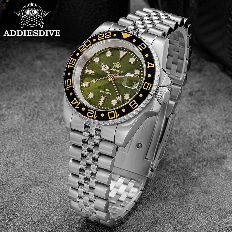 ADDIESDIVE AD2050 Men's GMT Watch Swiss Ronda 515-24 BGW9 Super Luminous 20Bar Waterproof Reloj Quartz Watches