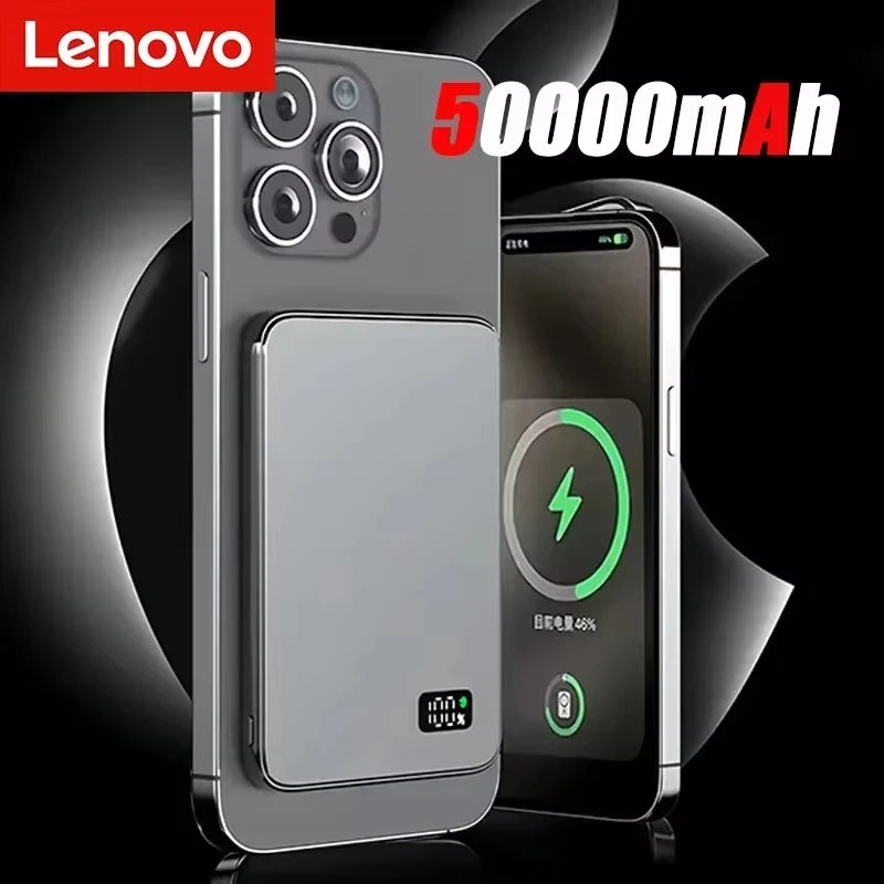 Lenovo 50000mAh Magnetic Wireless Power Bank PD22.5W Fast Charging Magsafe External Battery For iPhone Samsung