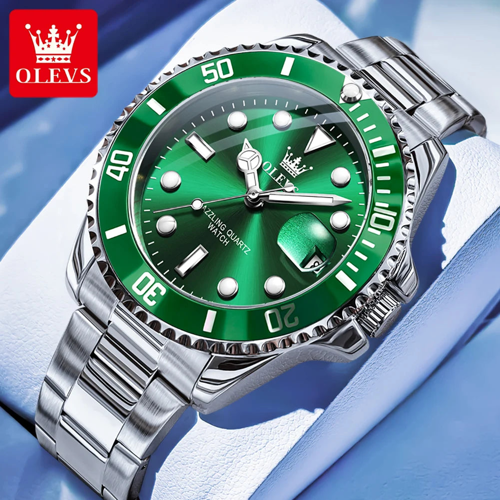 OLEVS 5885 Man Watch Original Brand Waterproof Quartz Watch Stainless Steel Strap Automatic Date Mens Gifts Watches For Man