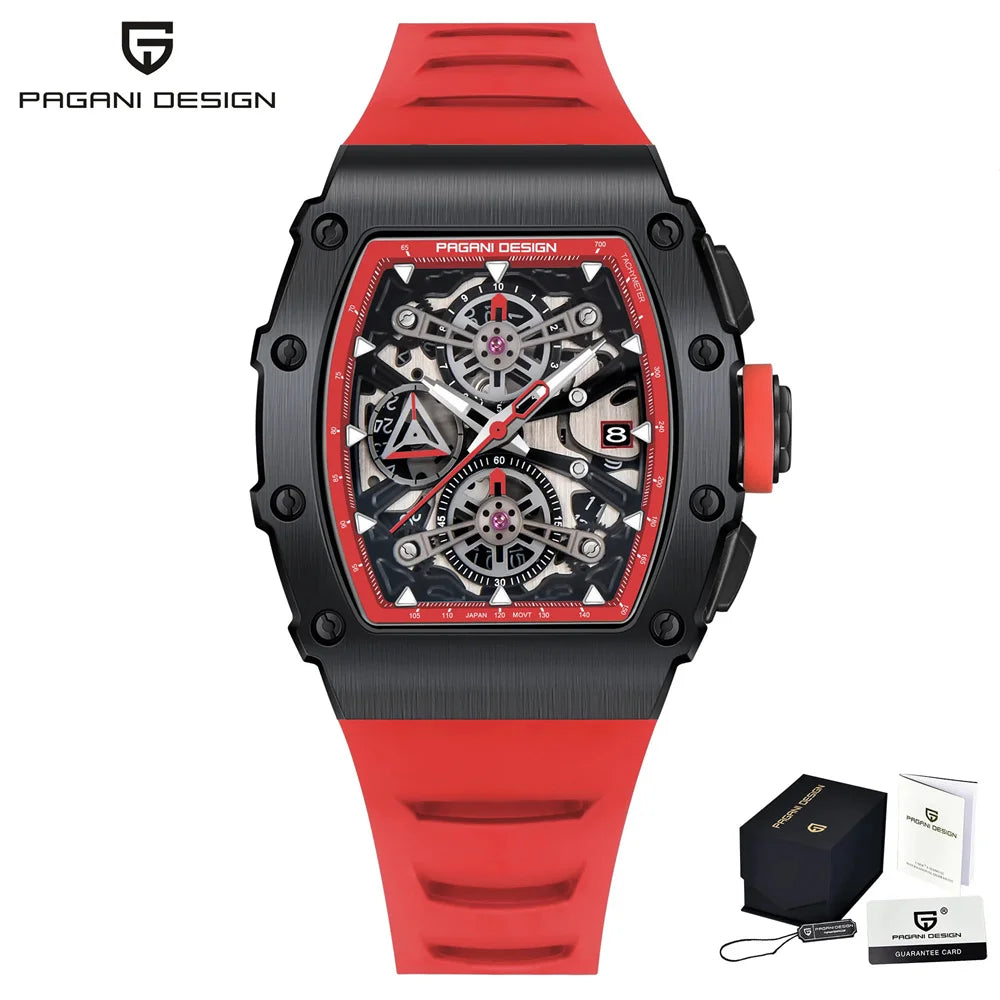 Pagani Design Men's Quartz Watches Japan Movt Skeleton Dial Waterproof