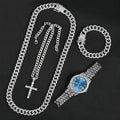 13mm Necklace +Watch+Bracelet Hip Hop Miami Cuban Chain Iced Out Paved Rhinestone CZ Bling Rapper For Men Jewelry KIT Jewelry