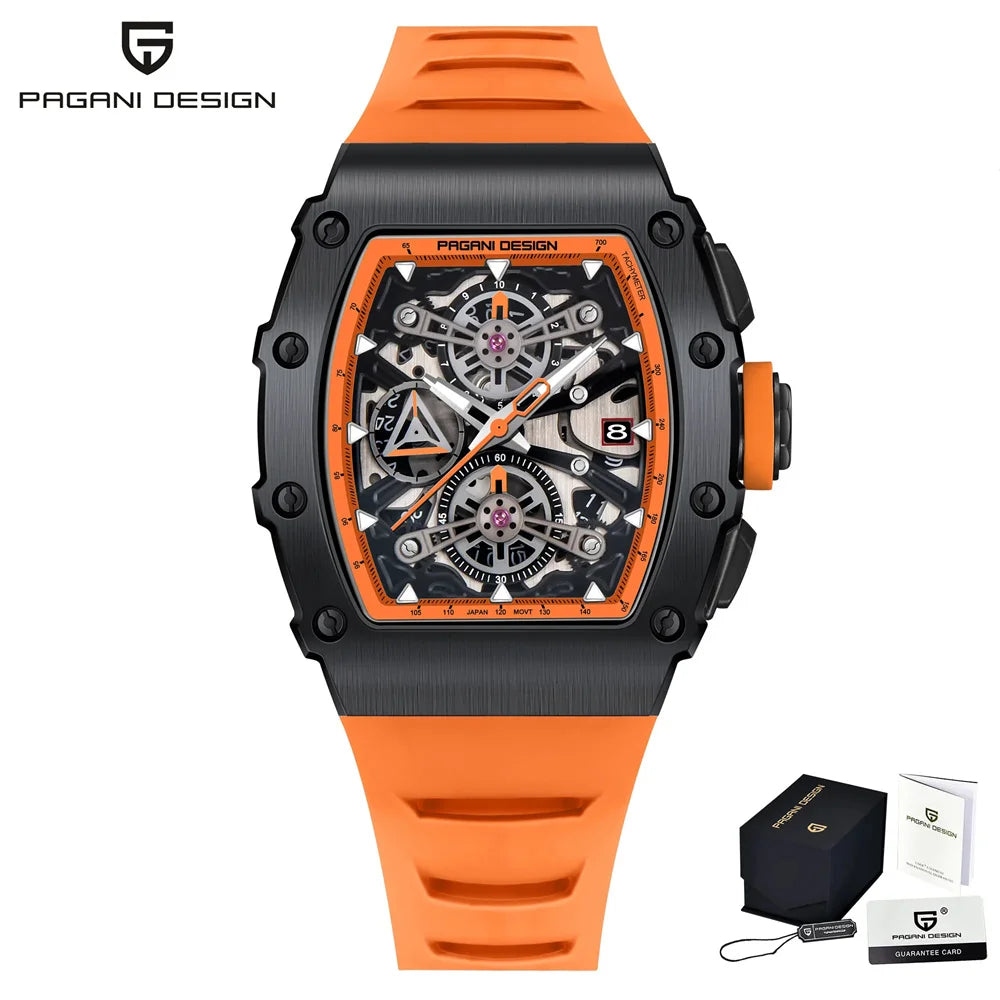 Pagani Design Men's Quartz Watches Japan Movt Skeleton Dial Waterproof