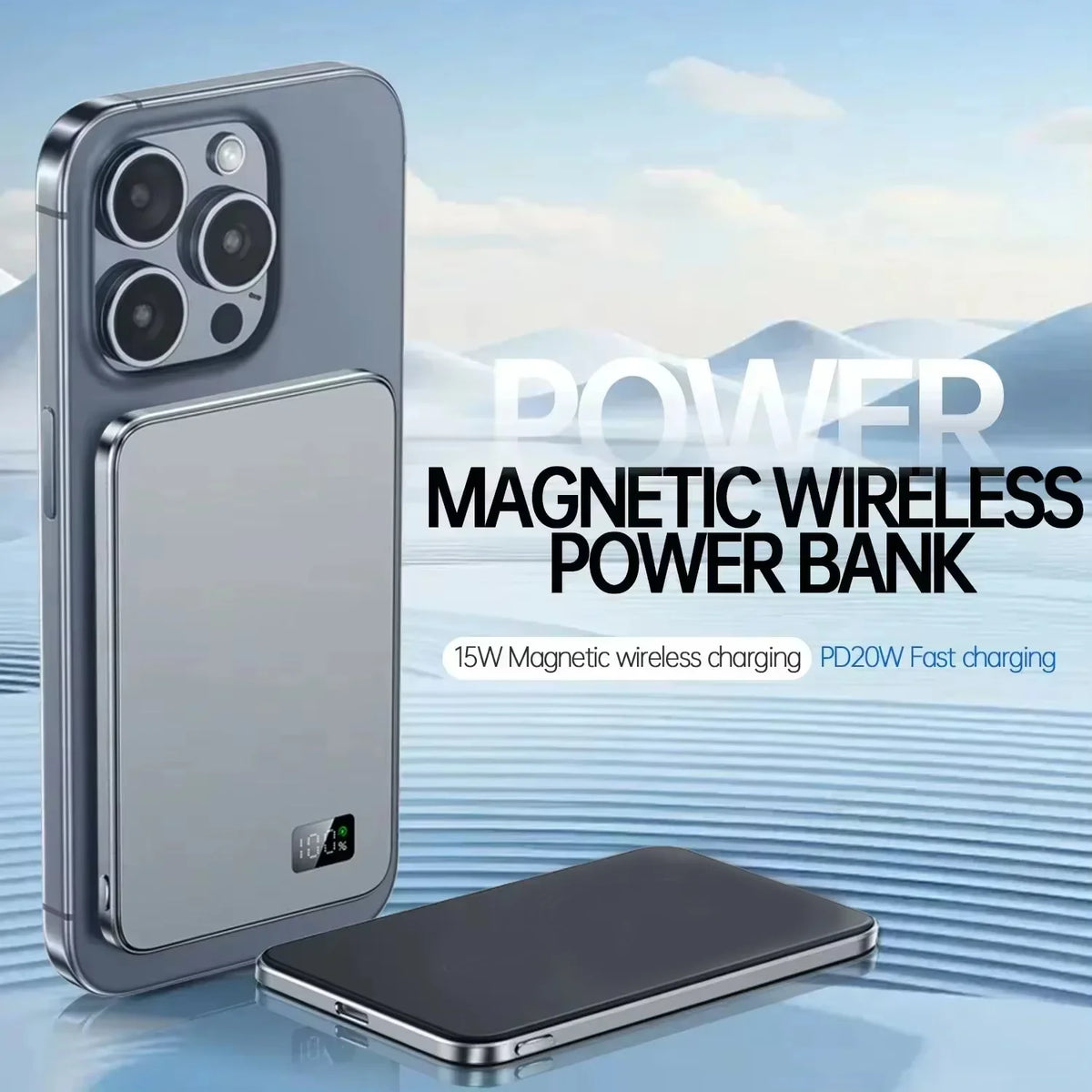 Lenovo 50000mAh Magnetic Wireless Power Bank PD22.5W Fast Charging Magsafe External Battery For iPhone Samsung