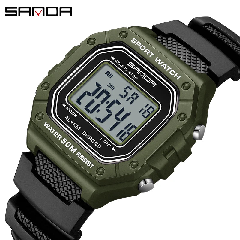 SANDA 2156 Fashion Mens Watch Military Water Resistant Sport Watches Army Big Dial Led Digital Wristwatches Stopwatches For Male