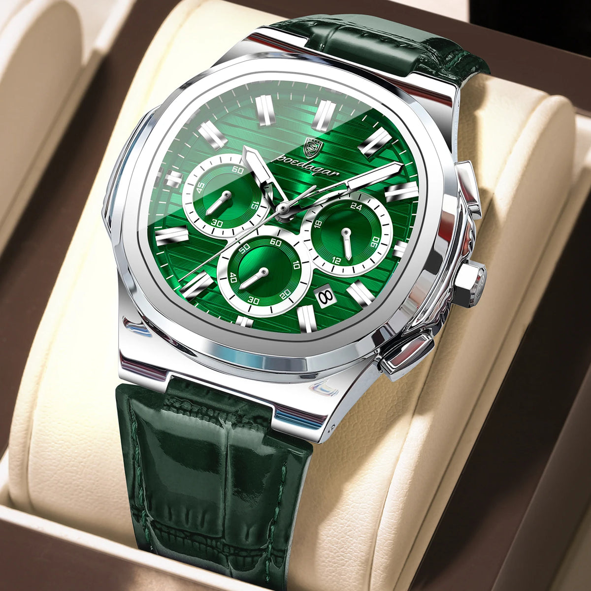 POEDAGAR Top Original Man Watch Leather Waterproof Luminous Fashion Men Clock
