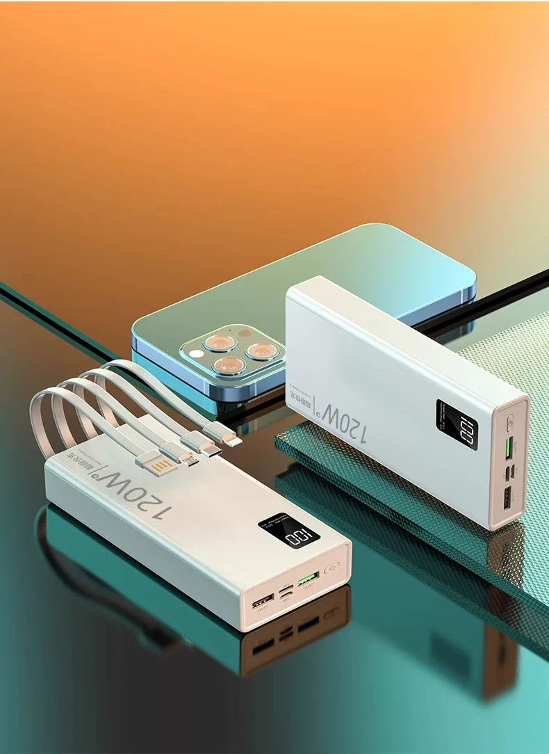 4-in-1 Power Bank 120W 500000mAh High Capacity With Cables Super Fast Charging Portable Charger For iPhone Samsung Xiaomi 2026