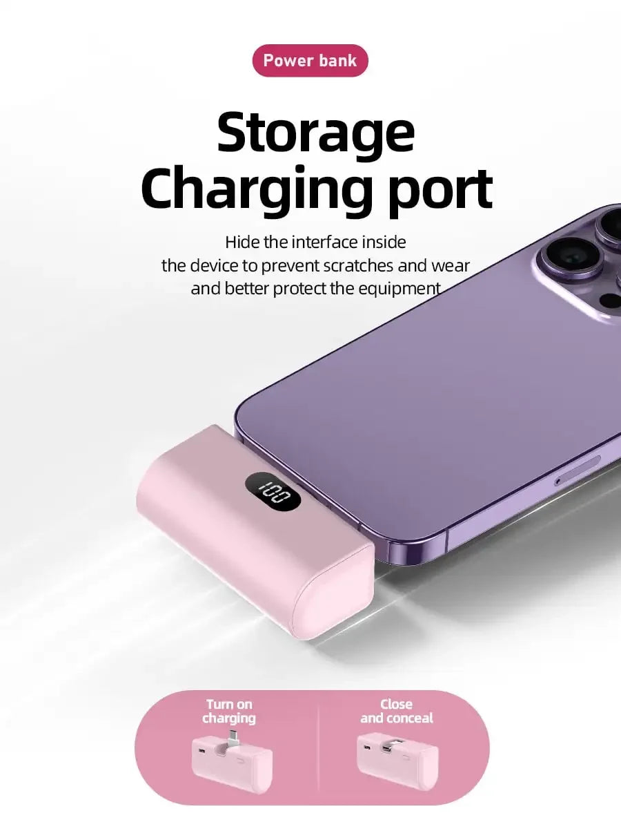 5000mAh Mini Portable Power Bank, Type-C Foldable Plug, PD10W, LED Battery Display, Plug-And-Play, Suitable For Charging IOS 17/16/15 Devices, Android Devices, Headphones, Speakers And Other Type-C Mobile Device