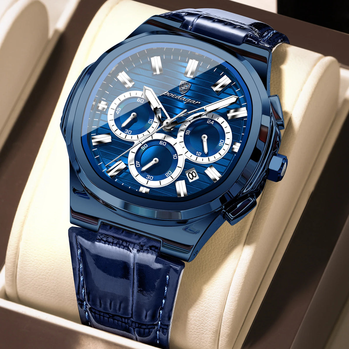 POEDAGAR Top Original Man Watch Leather Waterproof Luminous Fashion Men Clock