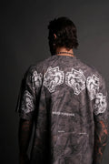 Men's Oversized Camouflage T-shirt with Wolf Head Pattern Printed Short Sleeved Top