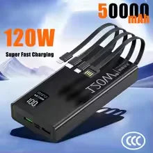 4-in-1 Power Bank 120W 500000mAh High Capacity With Cables Super Fast Charging Portable Charger For iPhone Samsung Xiaomi 2026