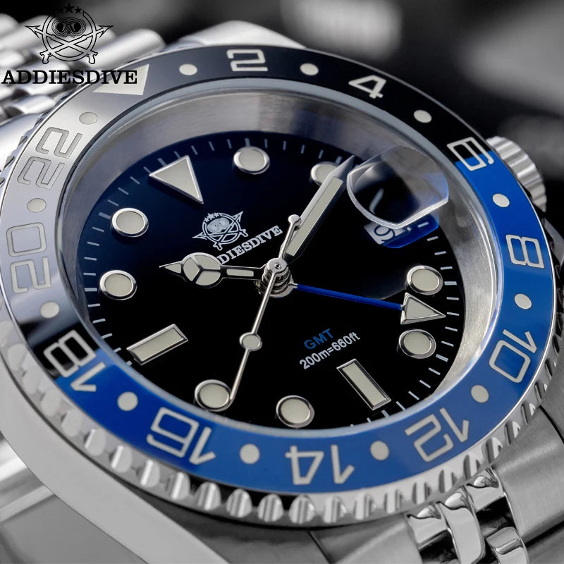 ADDIESDIVE AD2050 Men's GMT Watch Swiss Ronda 515-24 BGW9 Super Luminous 20Bar Waterproof Reloj Quartz Watches