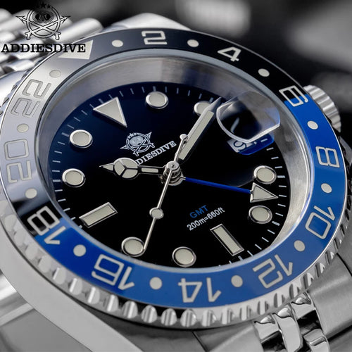 ADDIESDIVE AD2050 Men's GMT Watch Swiss Ronda 515-24 BGW9 Super Luminous 20Bar Waterproof Reloj Quartz Watches