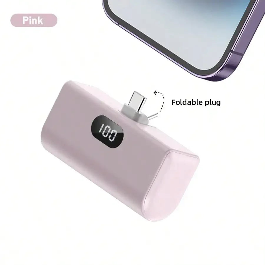 5000mAh Mini Portable Power Bank, Type-C Foldable Plug, PD10W, LED Battery Display, Plug-And-Play, Suitable For Charging IOS 17/16/15 Devices, Android Devices, Headphones, Speakers And Other Type-C Mobile Device