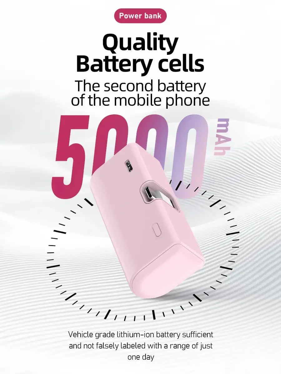5000mAh Mini Portable Power Bank, Type-C Foldable Plug, PD10W, LED Battery Display, Plug-And-Play, Suitable For Charging IOS 17/16/15 Devices, Android Devices, Headphones, Speakers And Other Type-C Mobile Device