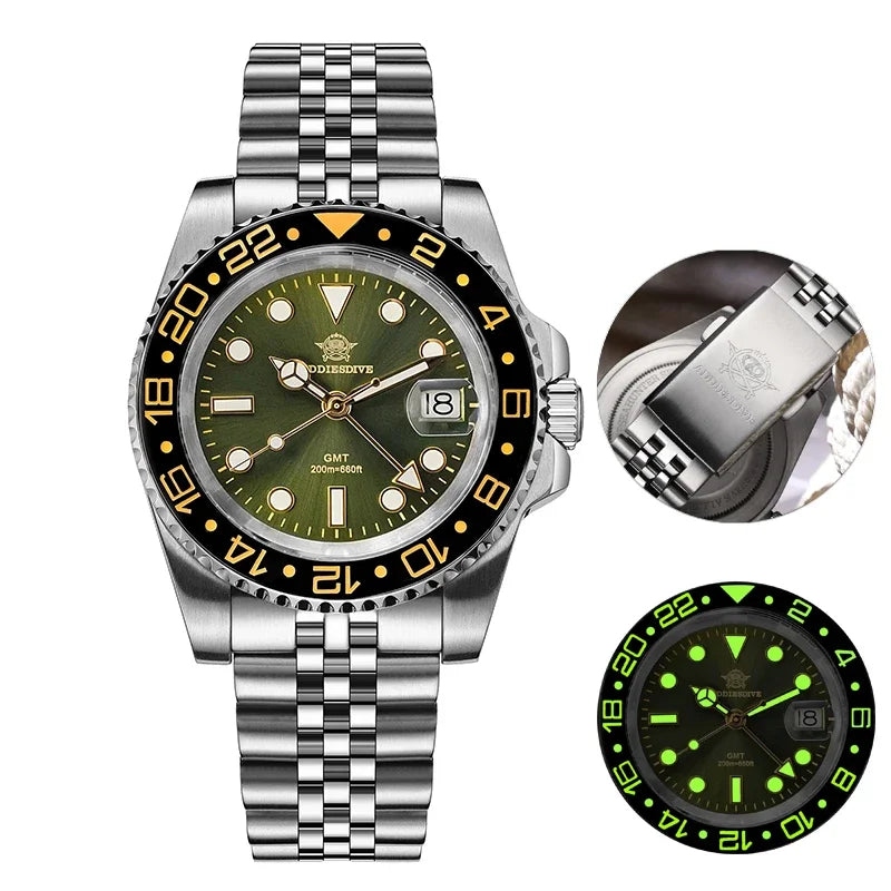 ADDIESDIVE AD2050 Men's GMT Watch Swiss Ronda 515-24 BGW9 Super Luminous 20Bar Waterproof Reloj Quartz Watches