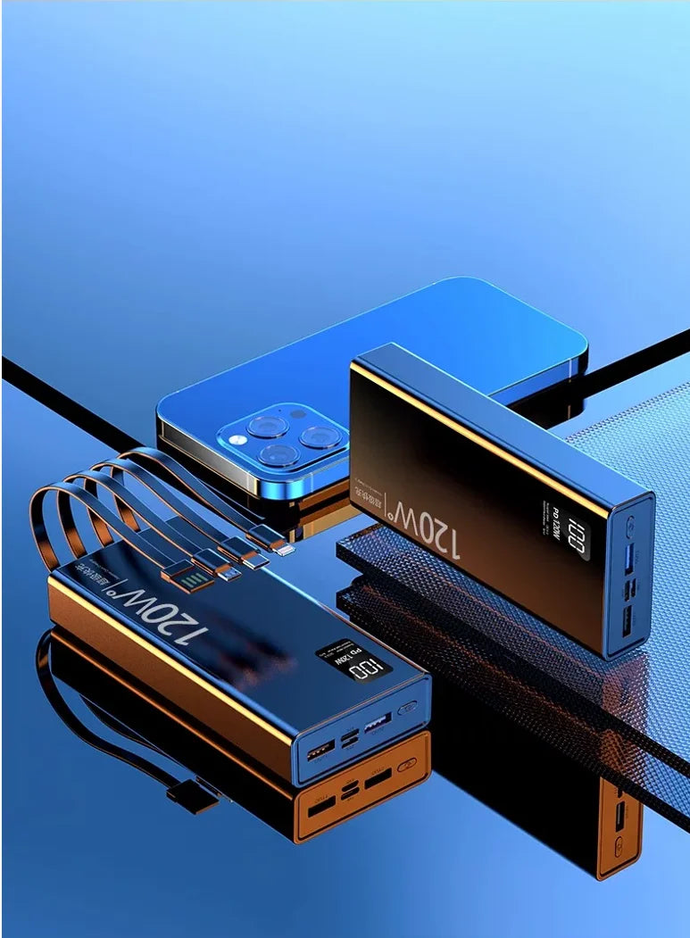 4-in-1 Power Bank 120W 500000mAh High Capacity With Cables Super Fast Charging Portable Charger For iPhone Samsung Xiaomi 2026