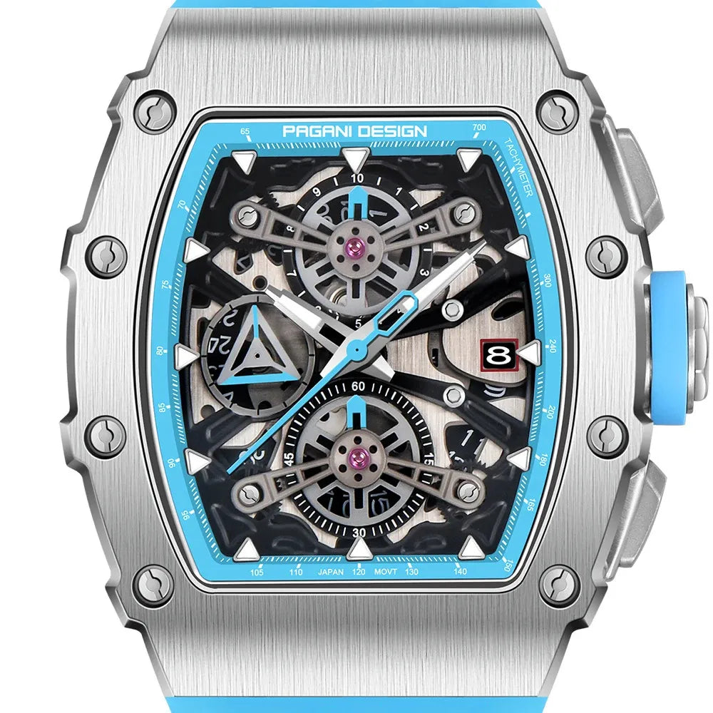 Pagani Design Men's Quartz Watches Japan Movt Skeleton Dial Waterproof
