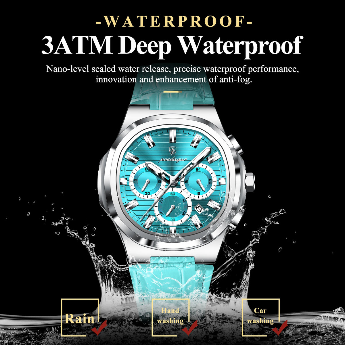 POEDAGAR Top Original Man Watch Leather Waterproof Luminous Fashion Men Clock