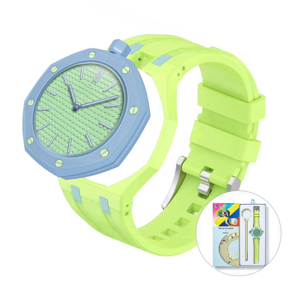 Hot Selling Pocket Quartz Watch Octagonal Pop Style Neck Movement Candy Color Niche Personality Removable Rubber strap Watch