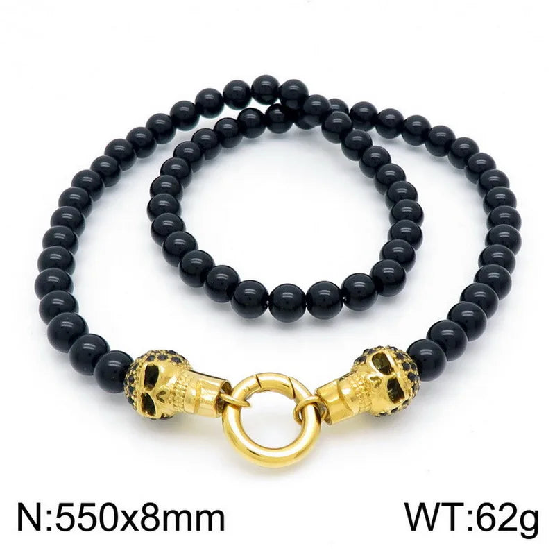 Kalen Gothic Dark Skull Bead Necklace For Men