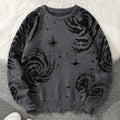 New Trendy Street Style Ripped Abstract Starry Sky Pattern Pullover Sweater Casual Round Neck Knitted Men's Pullover