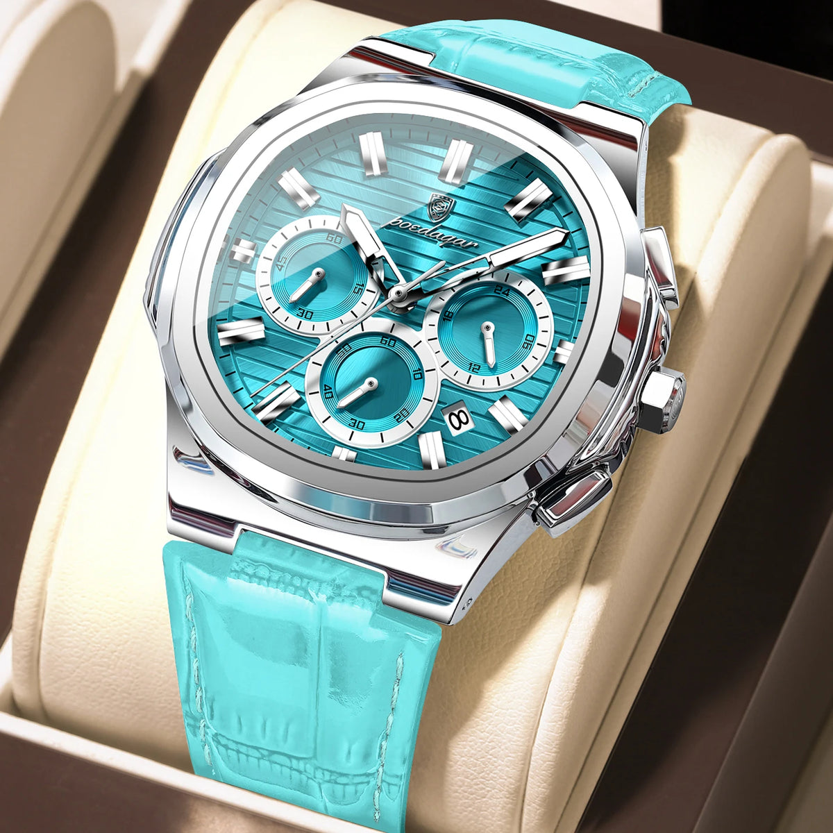 POEDAGAR Top Original Man Watch Leather Waterproof Luminous Fashion Men Clock