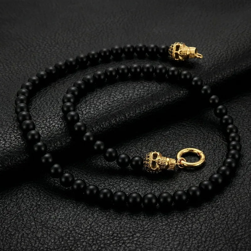 Kalen Gothic Dark Skull Bead Necklace For Men