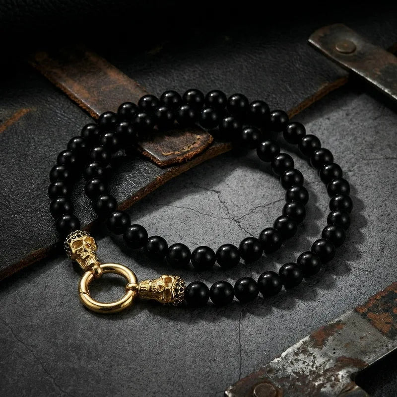 Kalen Gothic Dark Skull Bead Necklace For Men