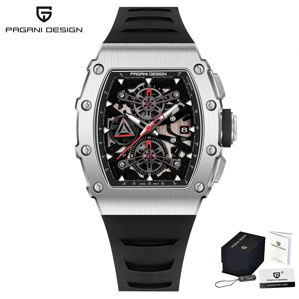 Pagani Design Men's Quartz Watches Japan Movt Skeleton Dial Waterproof